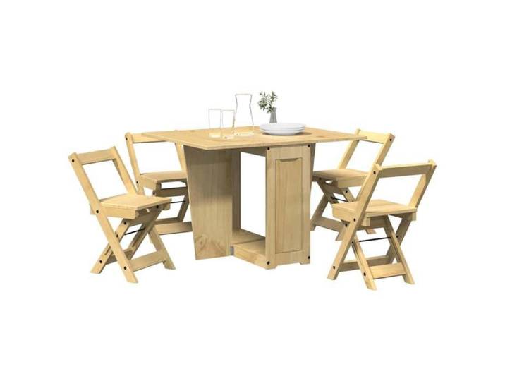 Ensemble à manger papillon 5 pcs Corona pliable cire marron pin ensemble de table à manger table et chaises à 3295716