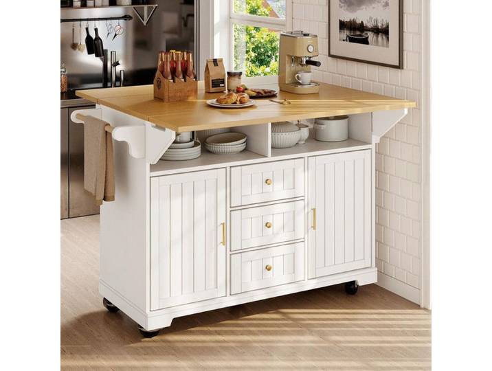 Îlot de cuisine 120x40(80)x95 cm Ilot central extensible avec roulettes extensible des 2 côtés avec porte-serviettes