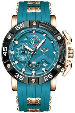 Inspired Finds LIGE Big Dial Military Sport Quartz Watch For Men rose Gold Green