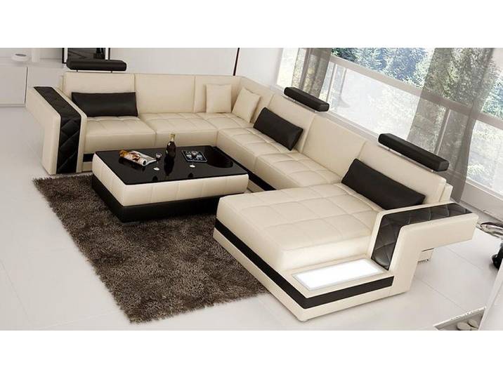 JVmoebel Wohnlandschaft Designerbett aus Nappa-Leder mit braunen Holzfüßen, Made in Europa