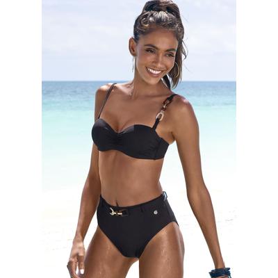 Highwaist-Bikini-Hose LASCANA "Yves", Damen, Gr. 38, N-Gr, schwarz, Recycling-Polyamid, unifarben, Badehosen, mit edlen Zieraccessoire