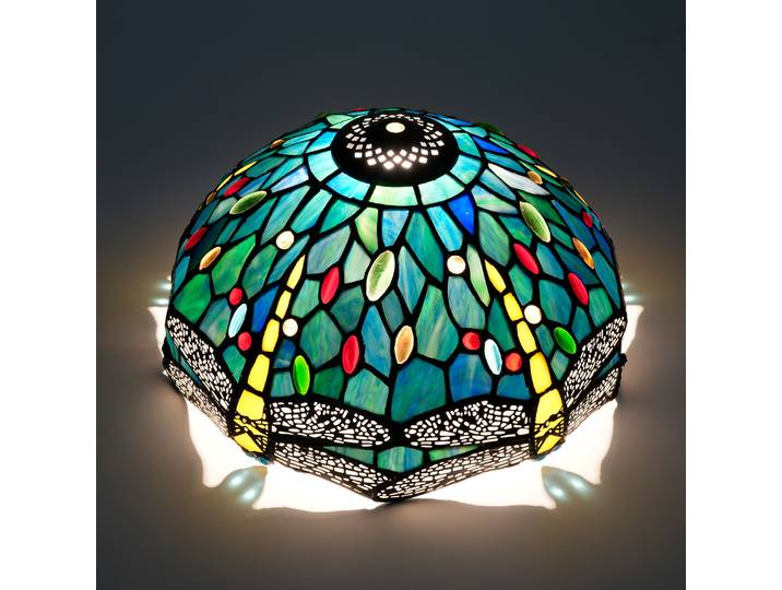 Abat-jour rétro de 12 pouces de large, accessoires de remplacement, style libellule bleu-vert, abat-jour en verre teinté pour lampe de table