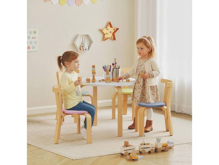 AIYAPLAY Ensemble Table et Chaises Enfant 5 Pièces Bois Multicolore