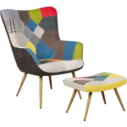 SESSEL Patchwork mehrfarbig mit Hocker Vejle