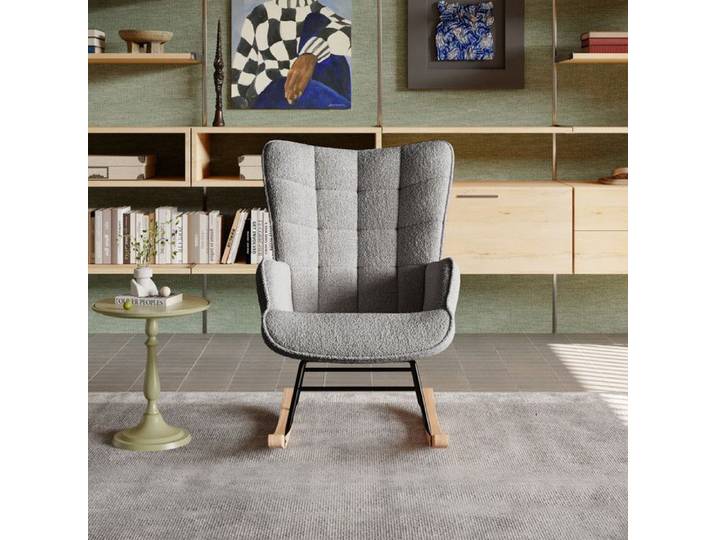 Fauteuil à bascule rocking chair fauteuil allaitement chaise a bascule en polaire Teddy chambre à coucher salon - clair