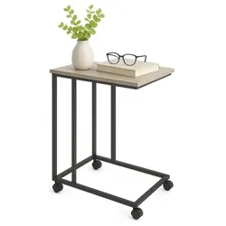 Relaxdays Beistelltisch mit Rollen C-Form Grau,Schwarz