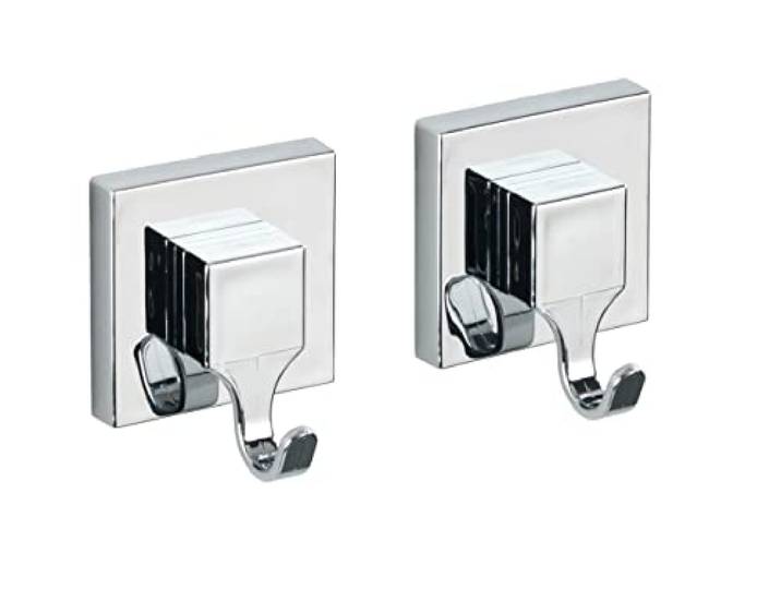 WENKO Vacuum-Loc® Haken-Set eckig, 2er Set, Befestigung ohne bohren, Handtuchhaken für Küche, Bad & den gesamten Haushalt, einfach anzubringen, Kleiderhaken aus ABS-Kunststoff, 6 x 7 x 5 cm, Chrom