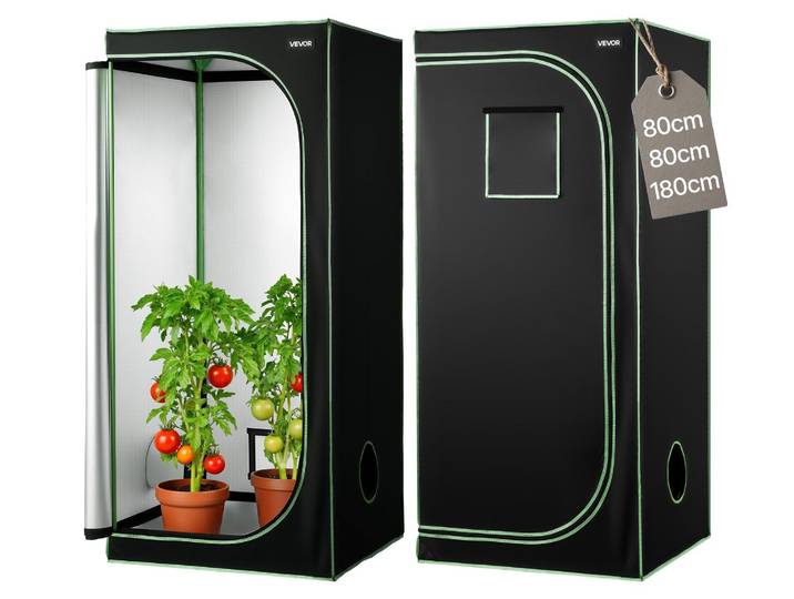 Tente de culture VEVOR\, 80x80x180 cm\, boîte de culture 600D Mylar hautement réfléchissant\, tente pour plantes d'intérieur avec fenêtre d'observation\, bac de fond & fermeture éclair\, serre Tentes de culture pour fruits\, fleurs & légumes