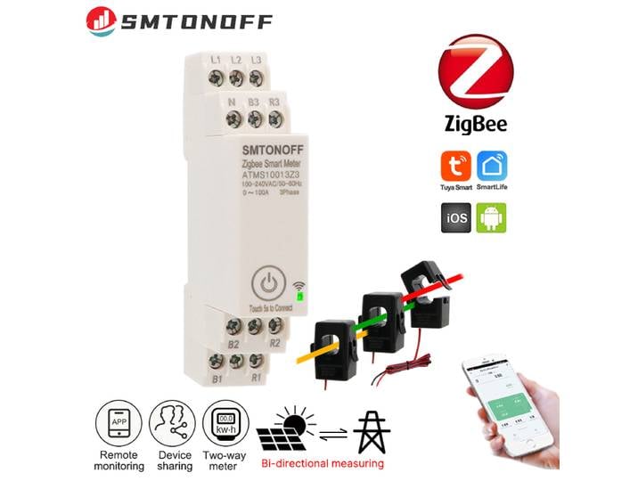 Moniteur d'énergie intelligent triphasé Zigbee Tuya 100A avec transformateur de courant externe CT 380V /415V 50Hz 60Hz