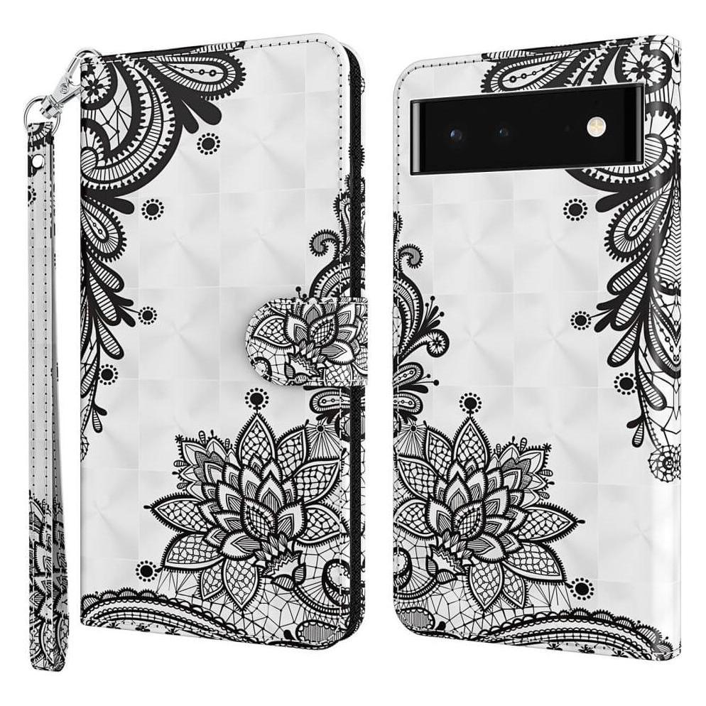 Cover-Discount Google Pixel 7 - Etui Glanz Effekt Blumen schwarz (Google Pixel 7) (102301985I)