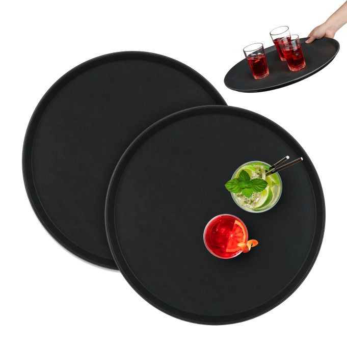 Relaxdays Horeca dienblad set van 2, rond, zwart, Ø 45 cm