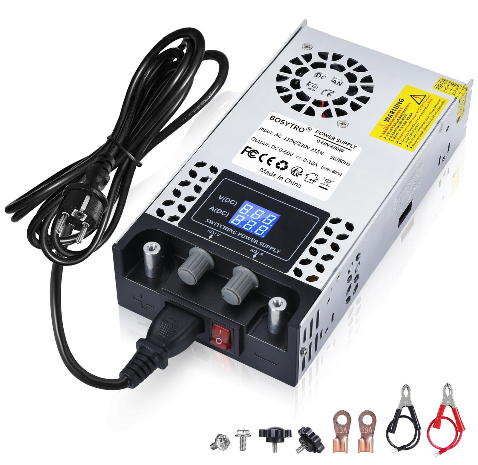 Lustrens Regelbare voeding 0-60V 0-10A 600W voor LED-strips, CCTV en 3D-printers