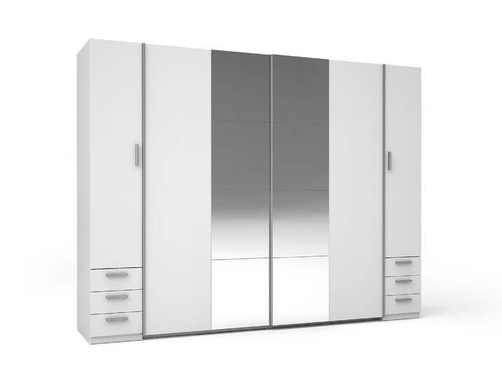 Armoire 4 portes dont 2 portes coullissantes+ 6 tiroirs Store Blanc - Basika