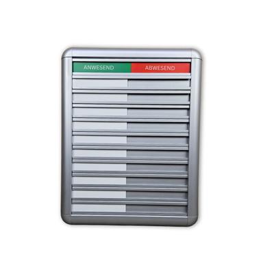 CombiCraft Anwesendheitstafel bzw. Abwesenheitstafel "Anwesend-Abwesend" in einem silberfarbenen Aluminiumschiebeprofil für 10 Personen - 257 x 330 mm