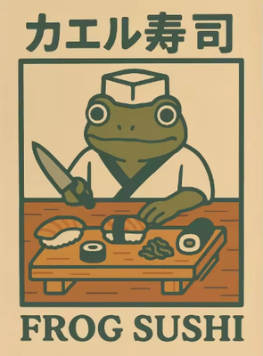 Inspire Picks Retro Funny Frog Wall Art Japanese Woodblock Sushi Bathroom Poster 5 40x50cm