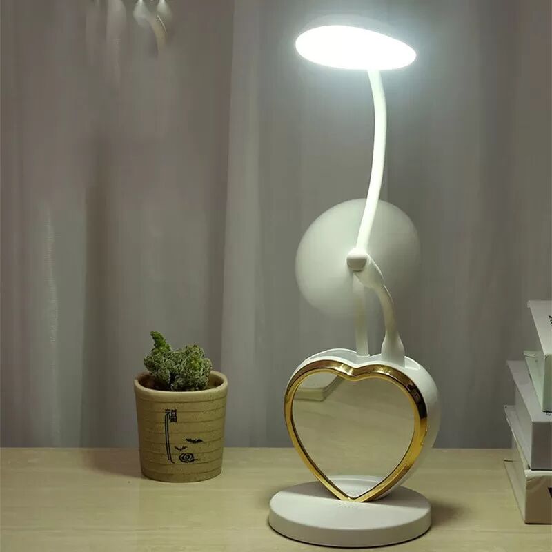 INF Lampe de Bureau USB en Forme de Cœur avec Porte-Stylo, Luminosité Réglable et Miroir Magnétique