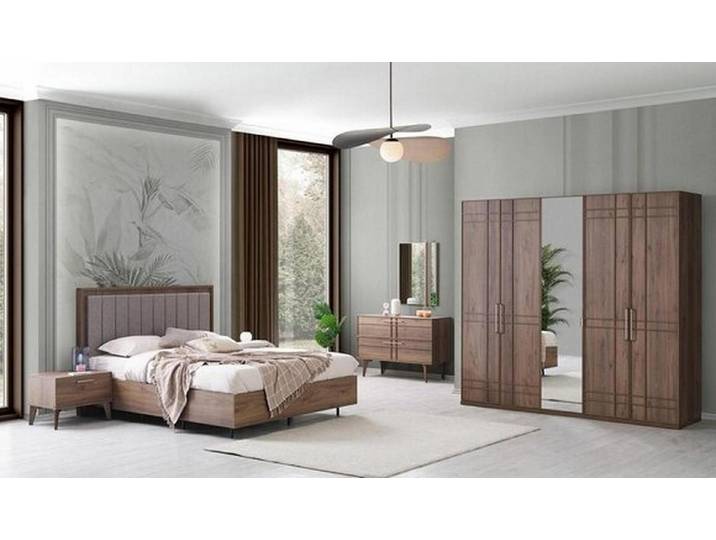 Xlmoebel Schlafzimmer-Set Doppelbett aus Holz in Braun mit passenden Möbelstücken, (Bett), Hergestellt in Europa