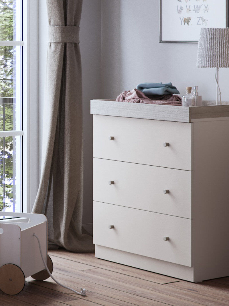 Little Acorns Burlington Changing Table Cashmere/Grey Ash 91.6cm H X 80cm W X 53.2cm D