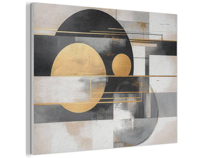 MuchoWow Akustikbild - Abstrakt - Gold - Silber - Formen - Ästhetisch - Modern - 70x50, Goldfarben, Kunststoff, Rechteckig, 70x50x0.9 cm, Wandverkleidung, Akustikpaneele