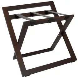 Kofferständer WOOD aus Holz mit Rückwand Nussbaum Braun mit Riemen Leder Schwarz