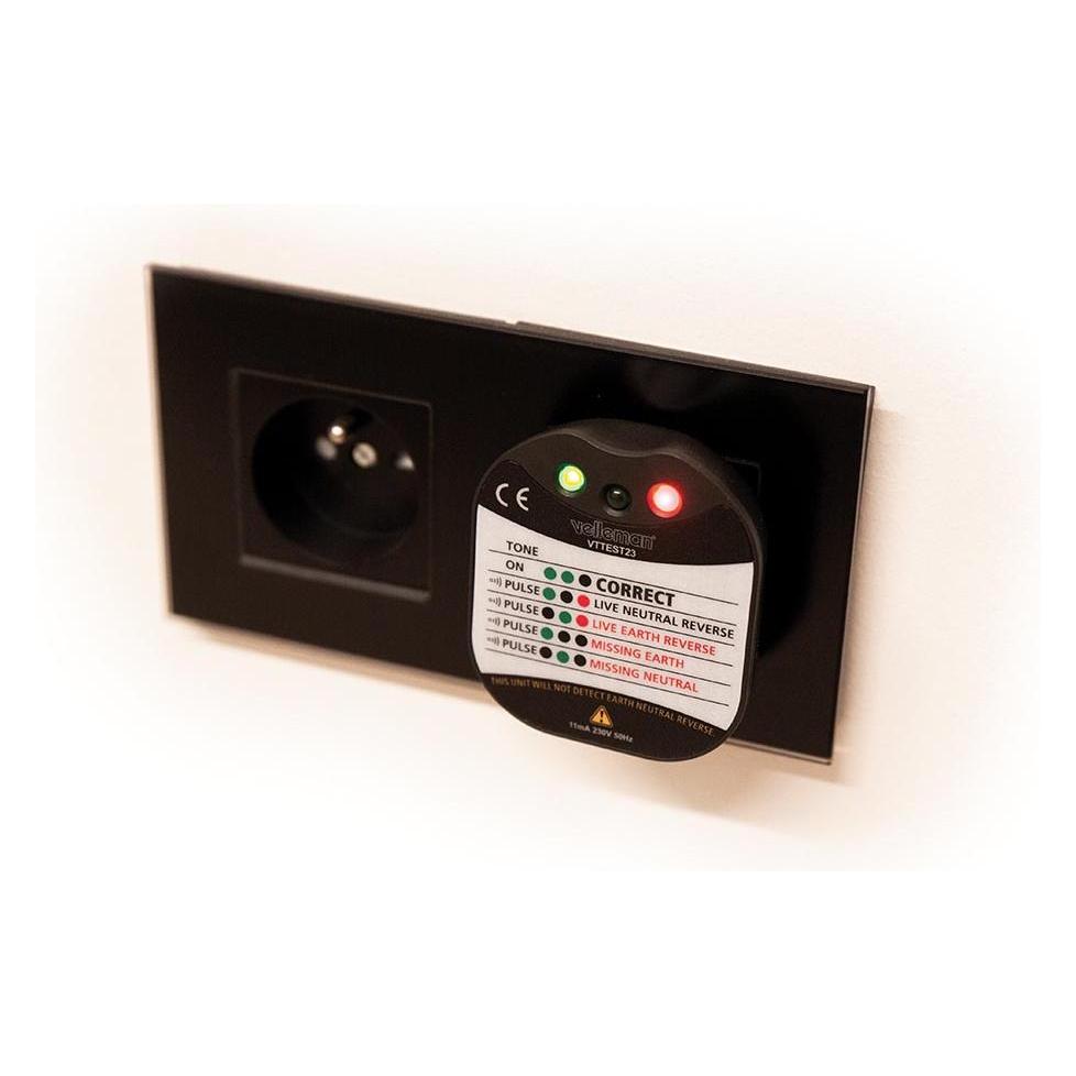 Velleman Wandsteckdosen-Spannungs- und Erdungstester - Kat. II - 230 V - LED- und Summeranzeige (Kabeltester) (VTTEST23)