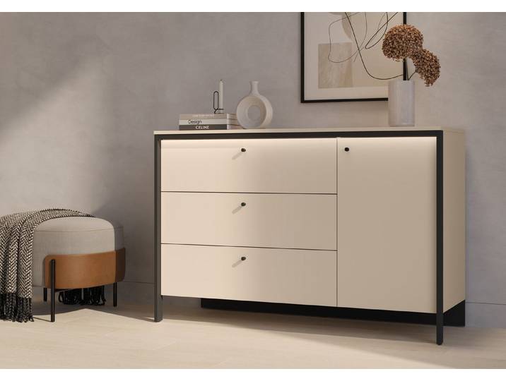 yourhouse24 Kommode 1d3s ENNA EN-04 Schlafzimmer - sandbeige/schwarz/Eiche Natur