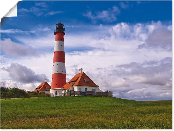 Poster ARTLAND Leuchtturm Westerheversand , blau (farbe bild(er): blau), B:60cm H:45cm, Bilder, Poster, ohne Rahmen