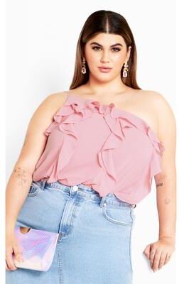 Plus Size Women's Ruffle Rita Top - baby blue by City Chic in Pink (Size 24 W)