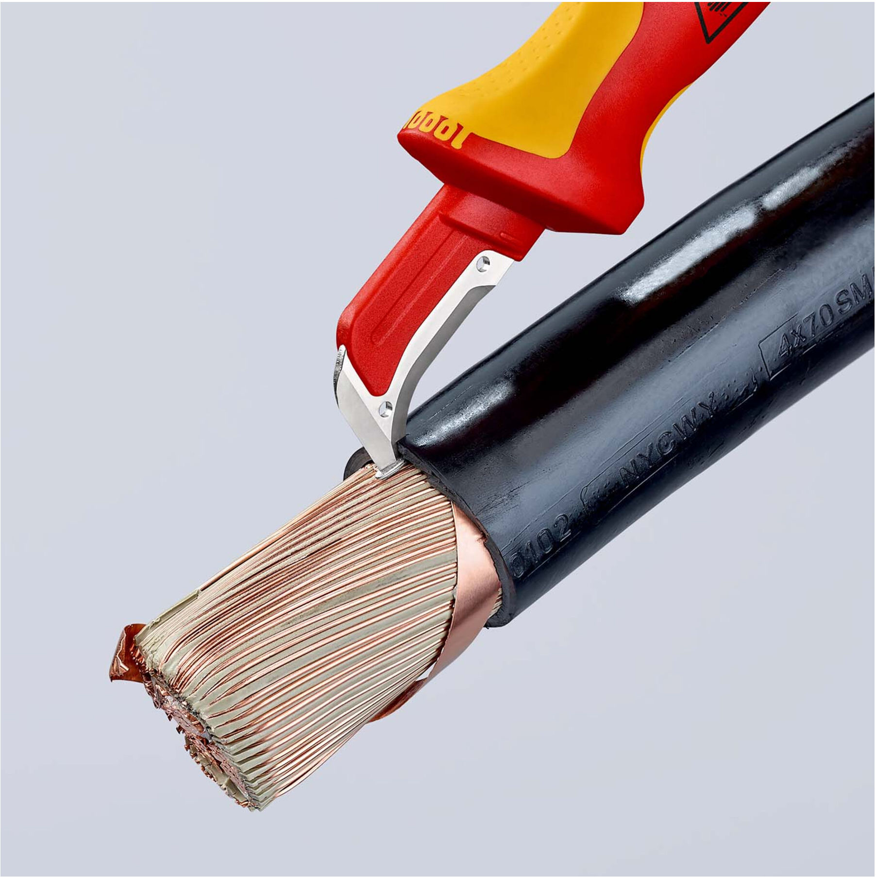 KNIPEX 98 55 Abmantelungsmesser mit Gleitschuh isoliert mit Mehrkomponenten-Hüllen, VDE-geprüft 180 mm)