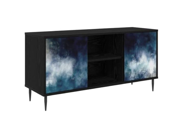 LKJephalotrop TV-Schrank 102x33x51 cm Lowboard Schwarz Eichen-Optik Stilvolles Fernsehmöbel fürs Wohnzimmer mit 2 Türen, dekorativem Muster und erhöhten Füßen für optimale Bodenbelüftung.