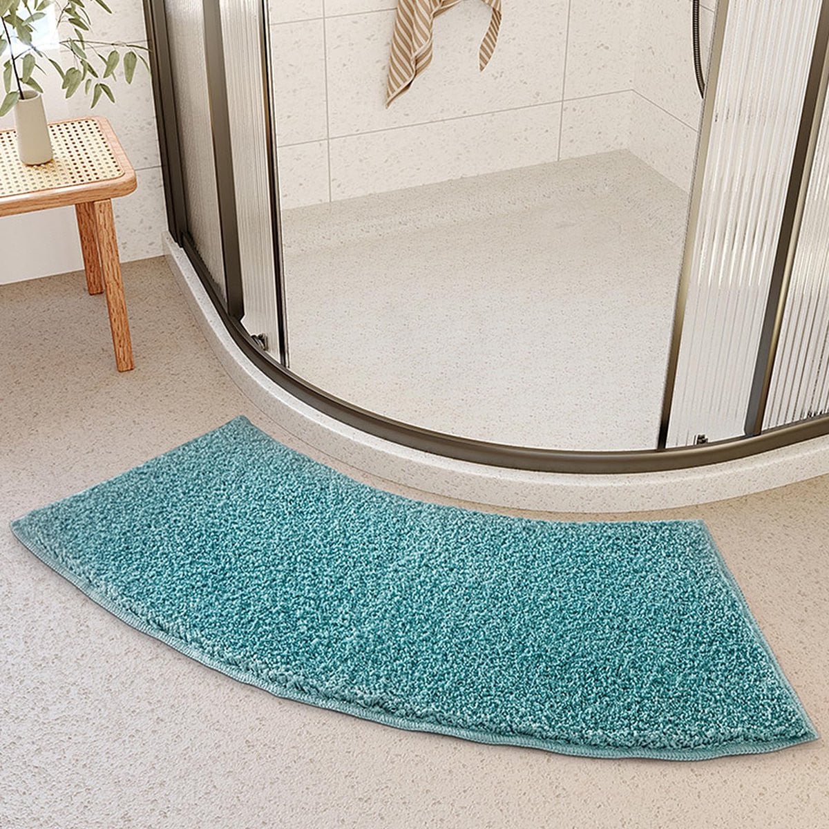 SnelShoppen Antislip Hoekdouchemat, Gebogen en Sneldrogende Halfronde Badmat, Breedte: 40 cm, Lengte: 100 cm