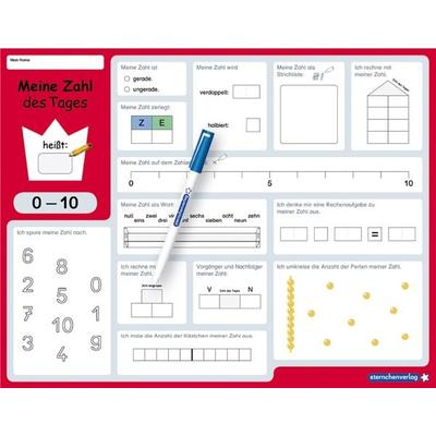 Meine Zahl des Tages 0-10 und 0-20 - wiederbeschreibbare Lerntafel mit Stift - Mathematik, Zubehör von Sternchenverlag GmbH,Katrin Langhans,