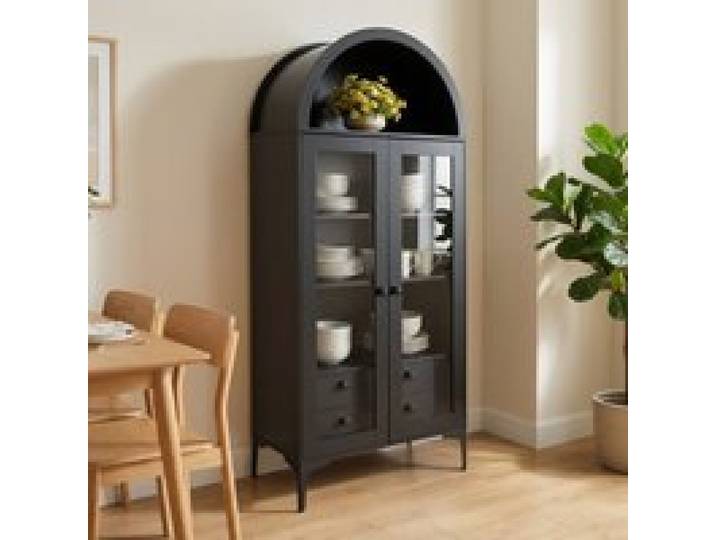 VEVOR gewölbte Vitrine mit Glastüren, Sammlervitrine Vitrinenschrank vierstöckig, Vitrine (179 cm hoch) mit 2 verstellbaren Regalen, Aufbewahrung für Schlafzimmer Wohnzimmer Büro