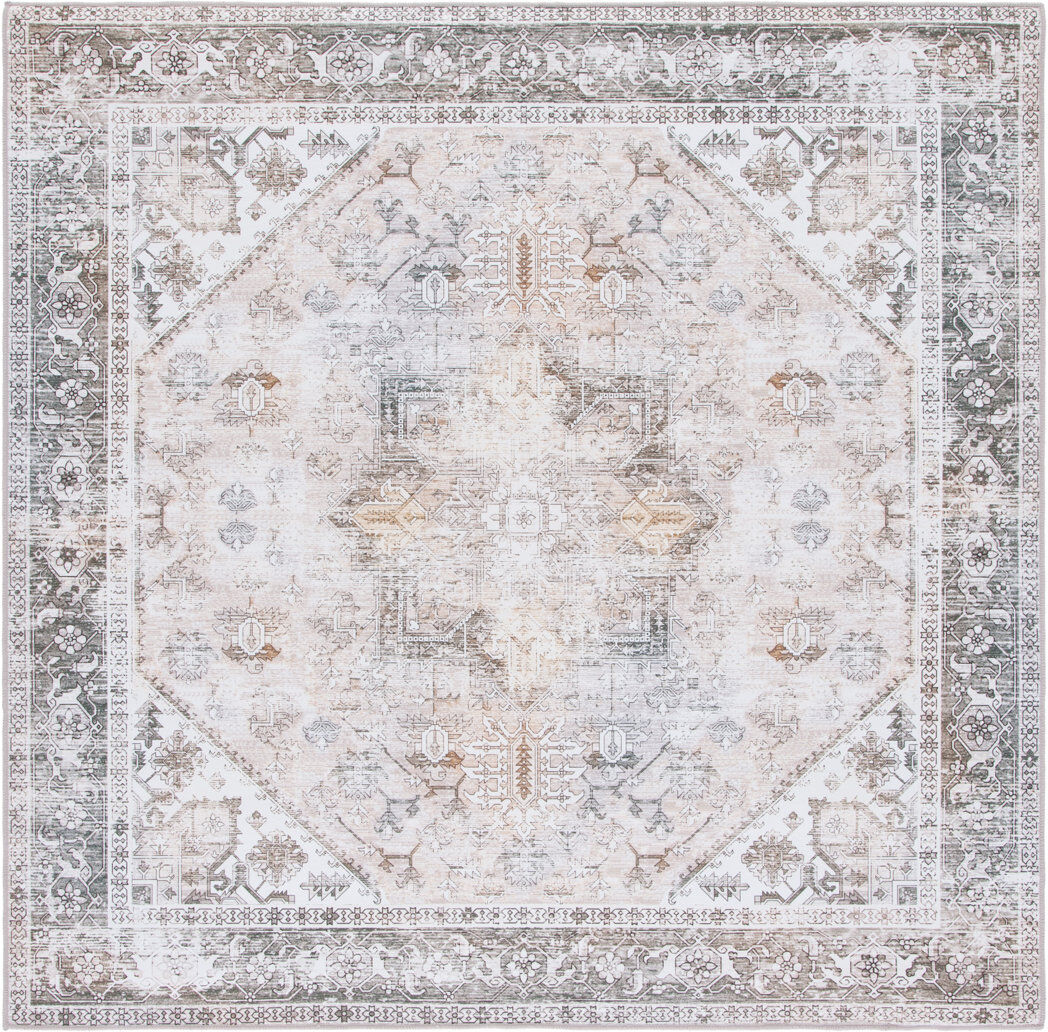Blue Elephant Tucson Florentine Machine Washable Non-Slip Area Rug Beige/Gray Square 244 cm