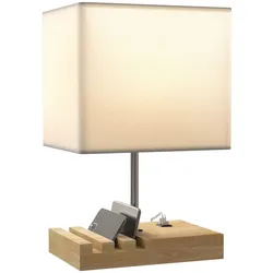 HOMCOM Tischlampe Schreibtischlampe mit E27-Fassung, Ladeanschlüssen, exkl. Glühbirne