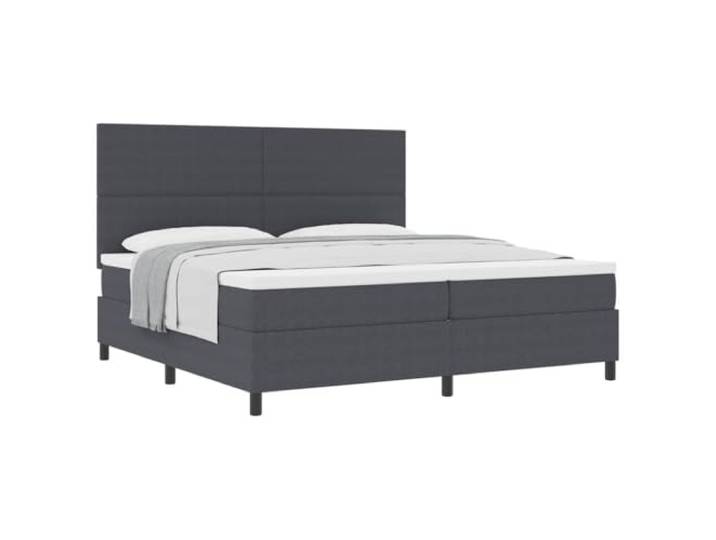 KTHLBRH Boxspringbett mit Kopfteil, Dunkelgrau und Weiß, 200 x 200 cm Box Spring Rechteckig, Rahmen aus Holz, verstellbares Kopfteil, Taschenfederkernmatratze