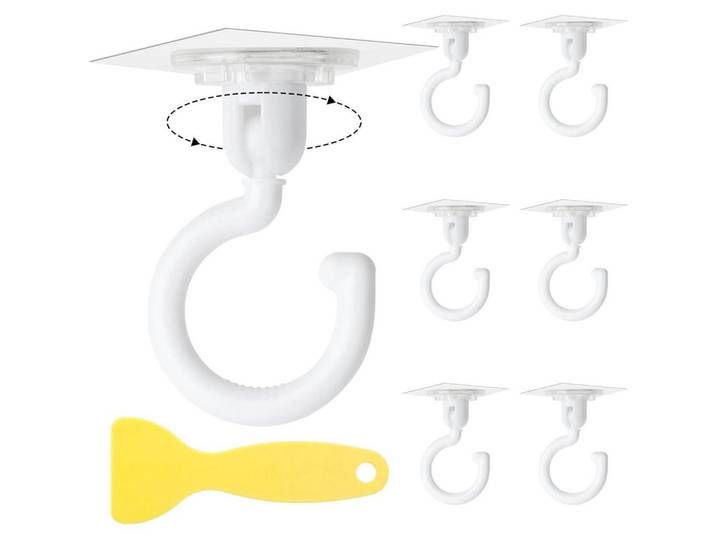 Haken 6-teiliges Set 360° drehbar selbstklebend, Weiß, Kunststoff, 7.2x5x7.5 cm, Badaccessoires, Haken