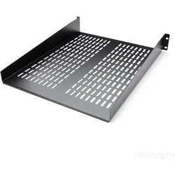 StarTech 2 HE Fest montierter Fachboden für Server Rack/ Schrank bis 22 Kg - 55 cm Tief - belüftet, Serverschrank Zubehör, Schwarz