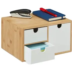 Relaxdays Schubladenbox Bambus & MDF 3 Fächer Weiß,Hellbraun