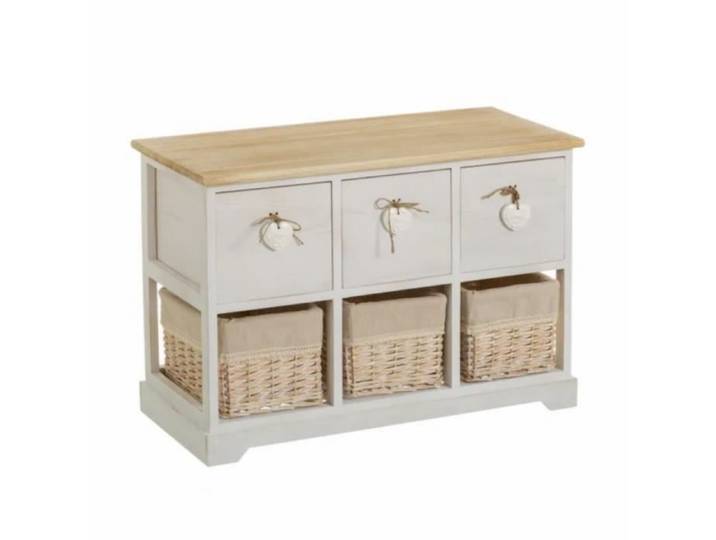 Commode meuble de rangement beige-naturel - JUANIO - 3 tiroirs - 3 paniers - 71x32x49 cm