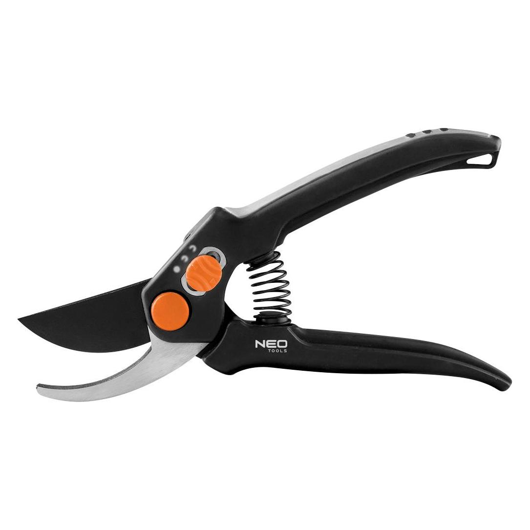 Neo Tools 185 mm bypass secateurs, range up to 15 mm, adjustable distance (15-200)