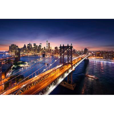 Fototapete PAPERMOON "New York Brücke bei Nacht", bunt, B:4m L:2,6m, Vlies, Tapeten