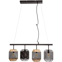 Hängeleuchte Rattan Esszimmerlampe Käfig schwarz Pendelleuchte Holzgeflecht 4 Flammig, E27 Fassungen, LxBxH 74x15x150 cm