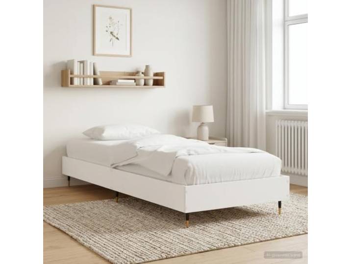KTHLBRH Bettgestell weiß 80 x 200 cm aus technischem Holz Fester Lattenrost, rechteckiges Design, platzsparend, pflegeleicht
