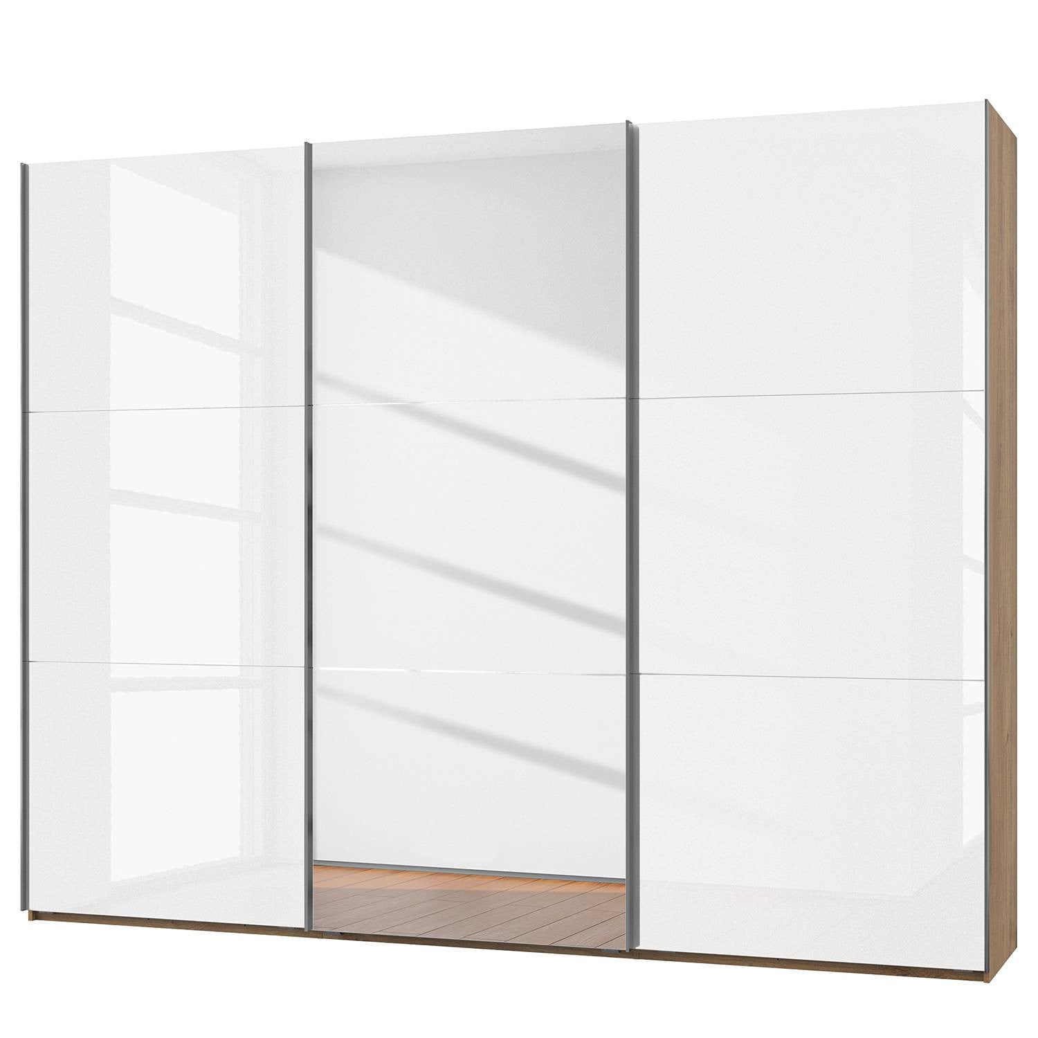 home24 Zweefdeurkast level 36 D II, wit hoogglans en eikenlook, B: 300 cm, H: 236 cm