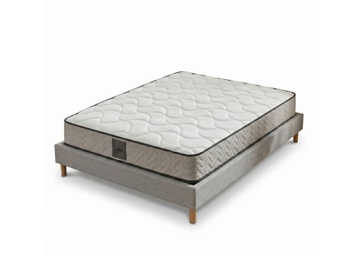 Ensemble lit matelas hybride tissu gris 140x190 cm