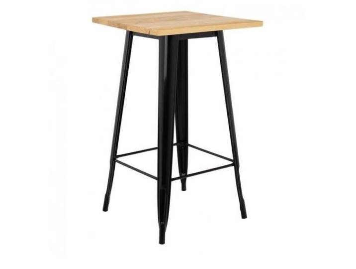 Table haute de bar/cuisine QIAN - Bois Pin et Pieds en métal - Style industriel - 60x60x110cm