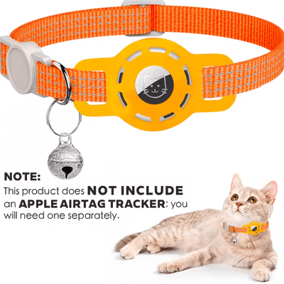 Inspire Curations TrackSafe AirTag Cat Collar With Reflective Breakaway Design & Bell orange(no Tracker) not Included Airtag