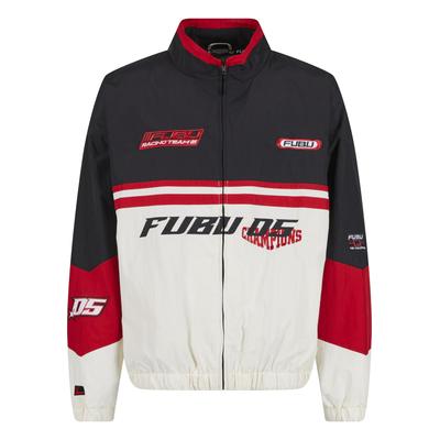 Trainingsjacke FUBU "Fubu Fubu Corporate Trackjacket", Herren, Gr. XL, bunt (sanftes weiß, schwarz, rot), 100% Polyester, mehrfarbig, normal, amerikanischer Ausschnitt, Jacken Trainingsjacke
