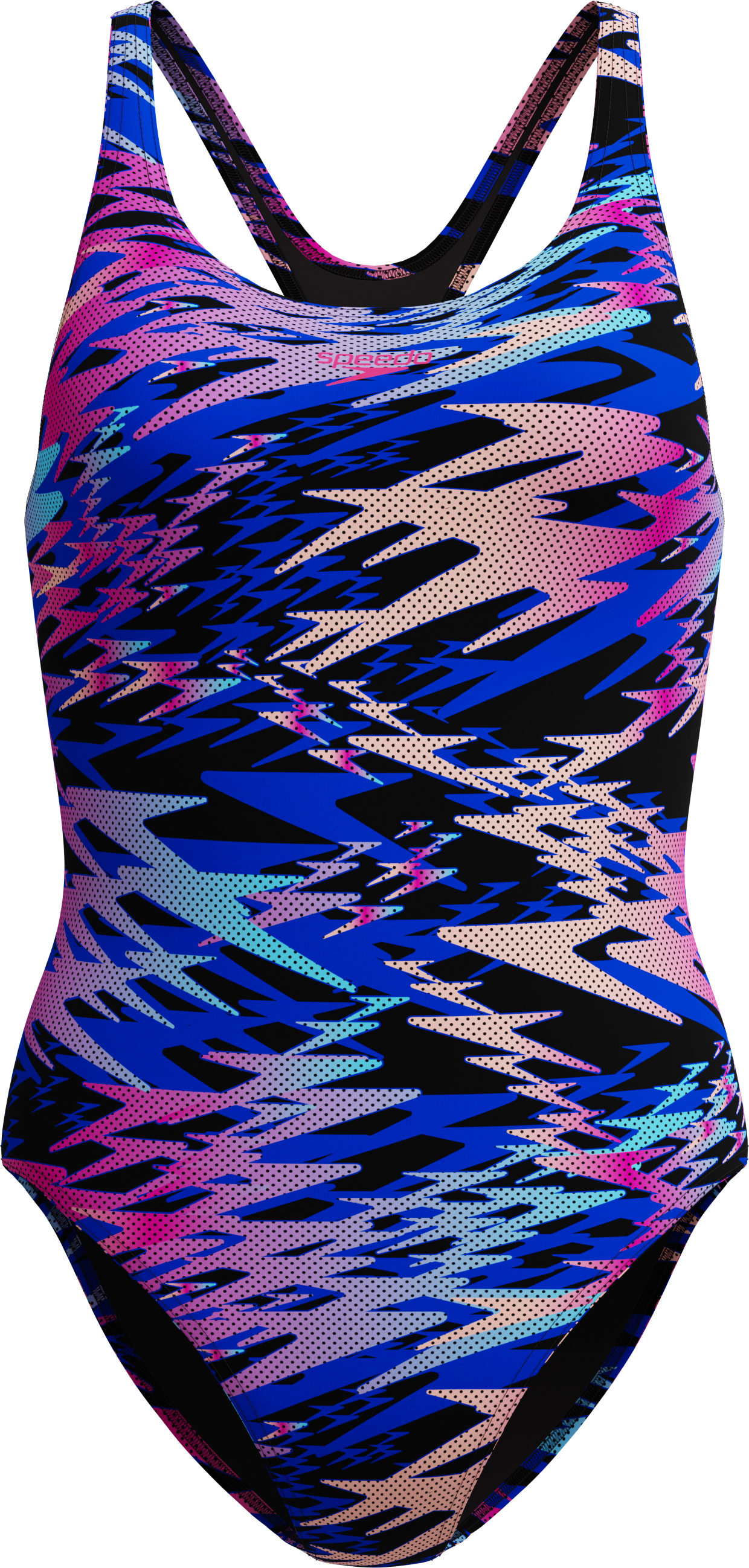 Badeanzug SPEEDO "HYPERBOOM PRINT MEDALIST 1PC BLK/PNK", Damen, Gr. 38, N-Gr, bunt (blk, pnk), Obermaterial: 100% Polyester, Badeanzüge Badeanzug blk, pnk 38, N-Gr